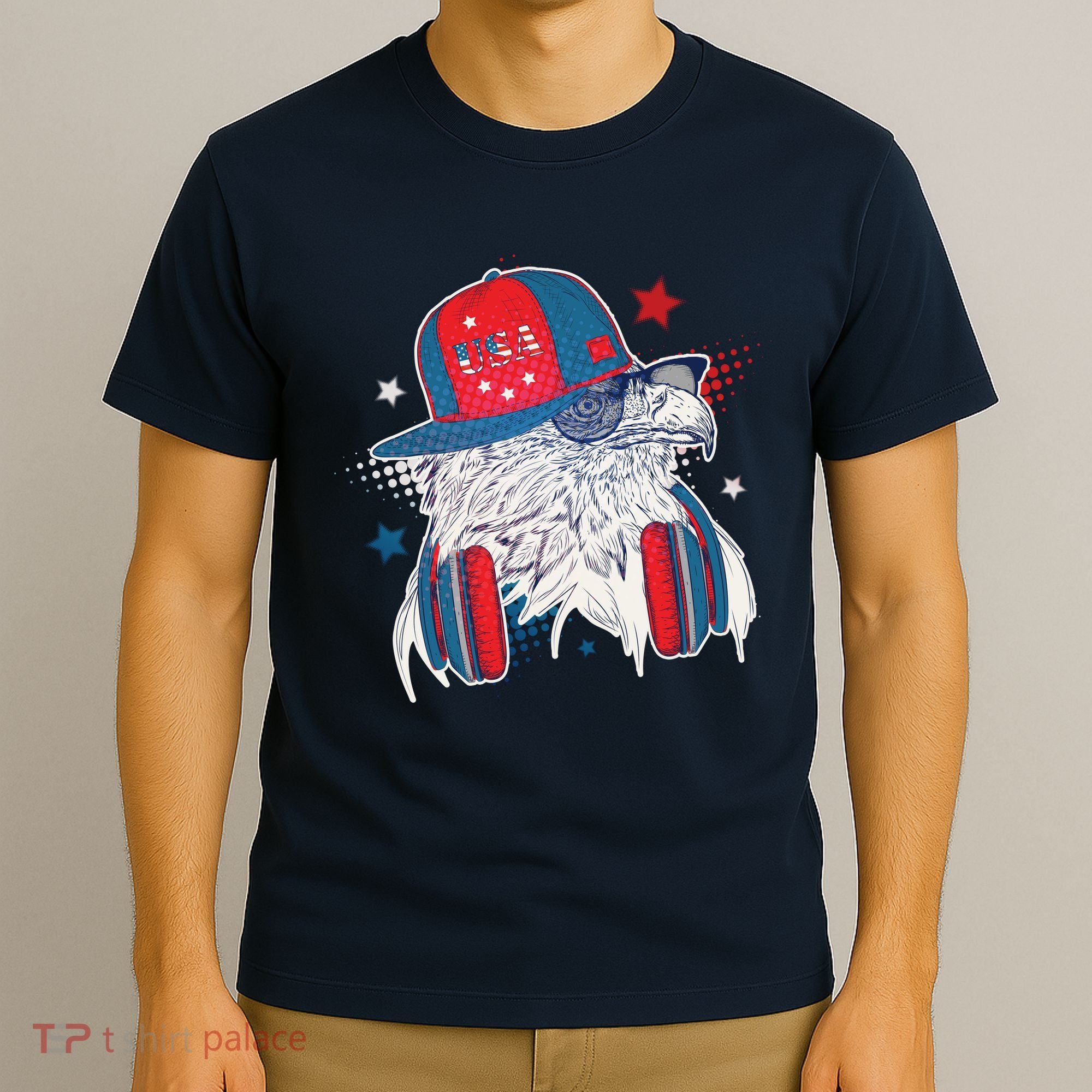 Cool American USA Flag Hipster DJ Eagle T-Shirt