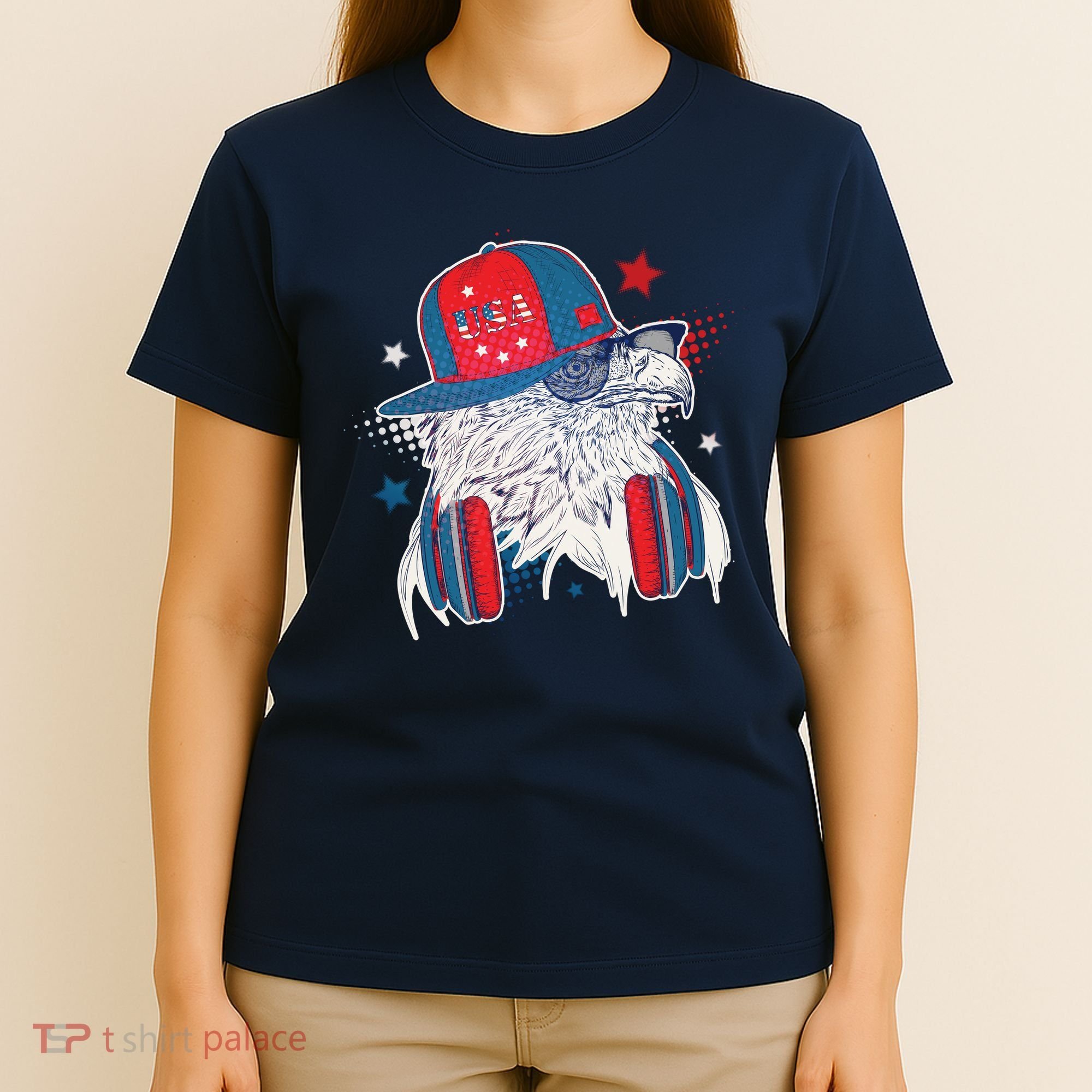 Cool American USA Flag Hipster DJ Eagle T-Shirt