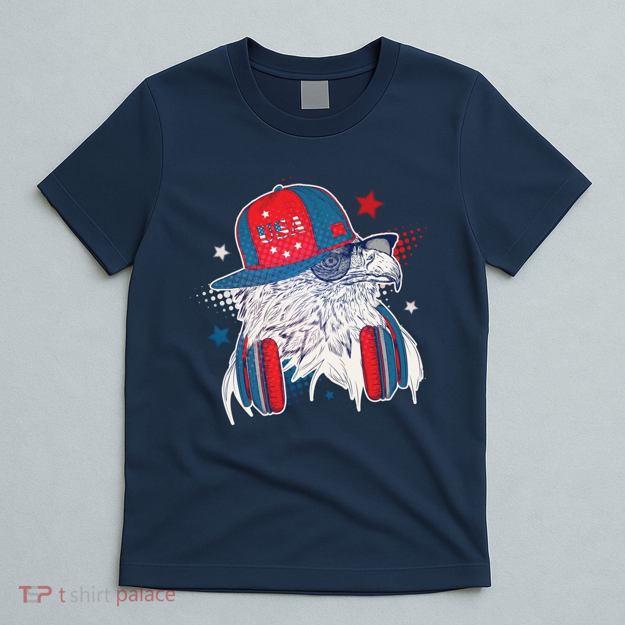 Cool American USA Flag Hipster DJ Eagle T-Shirt