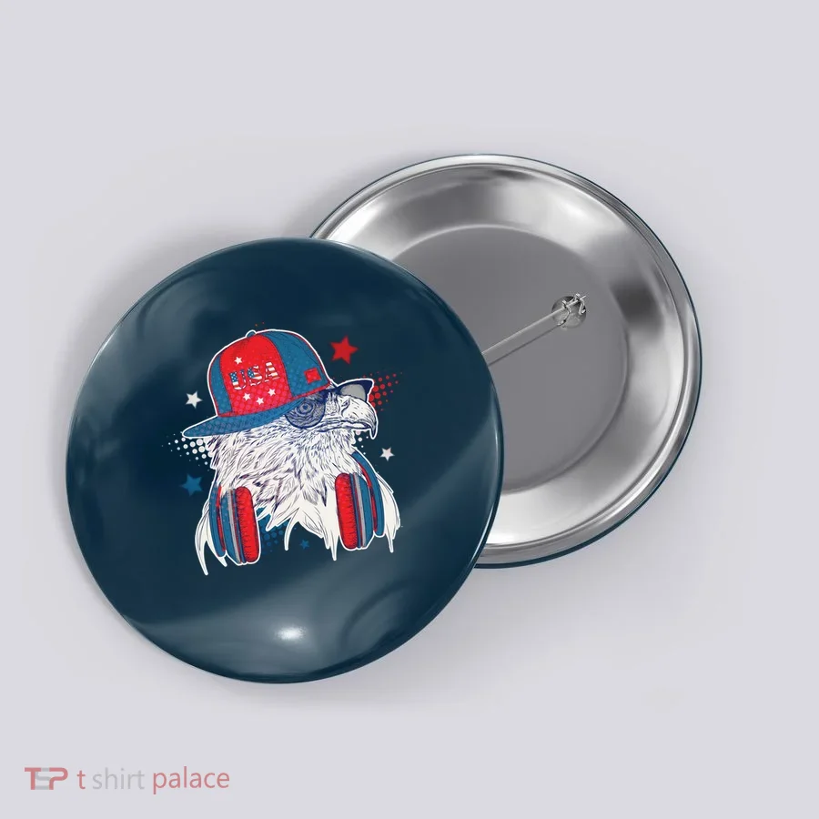 Cool American USA Flag Hipster DJ Eagle Button