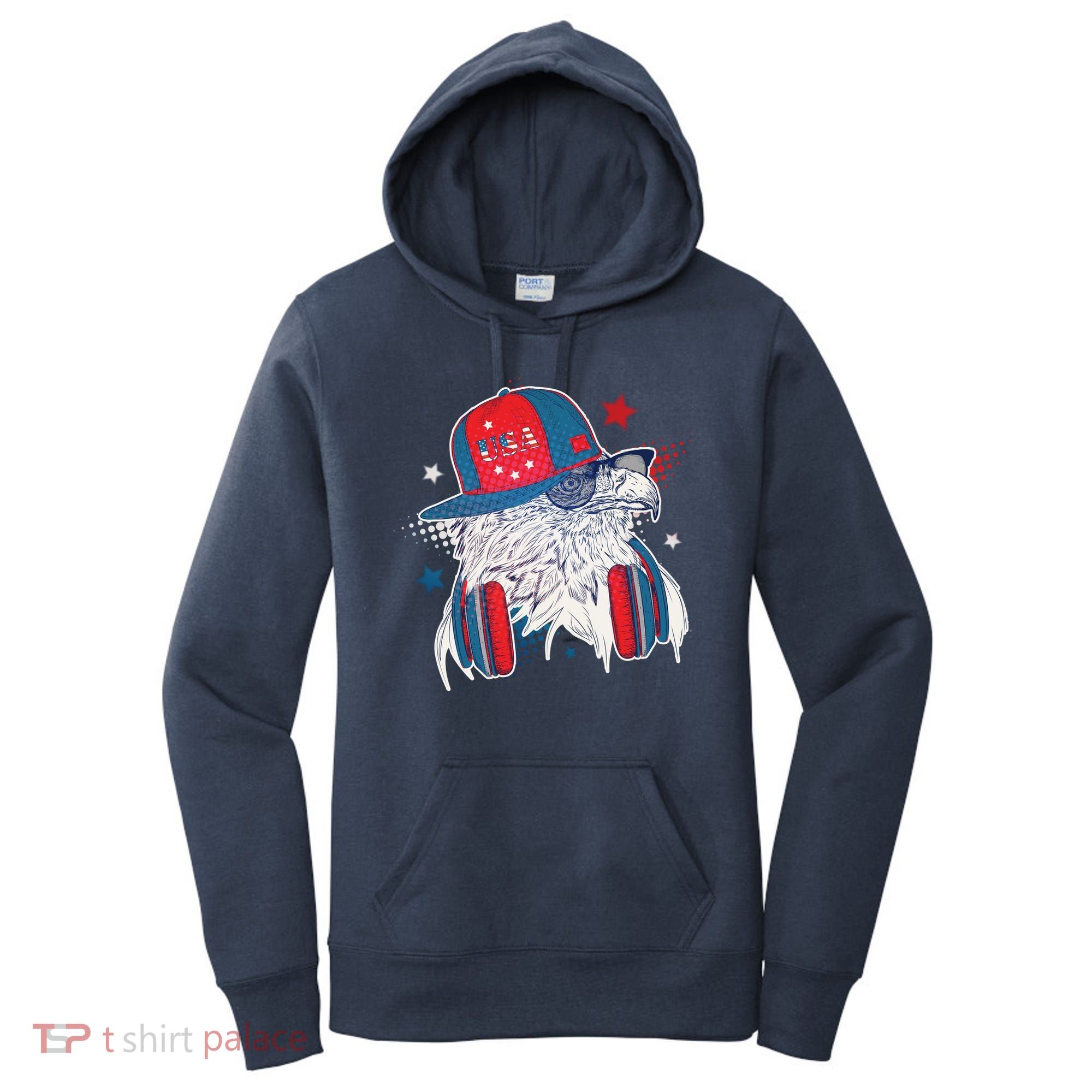 Cool American USA Flag Hipster DJ Eagle Women's Hoodie