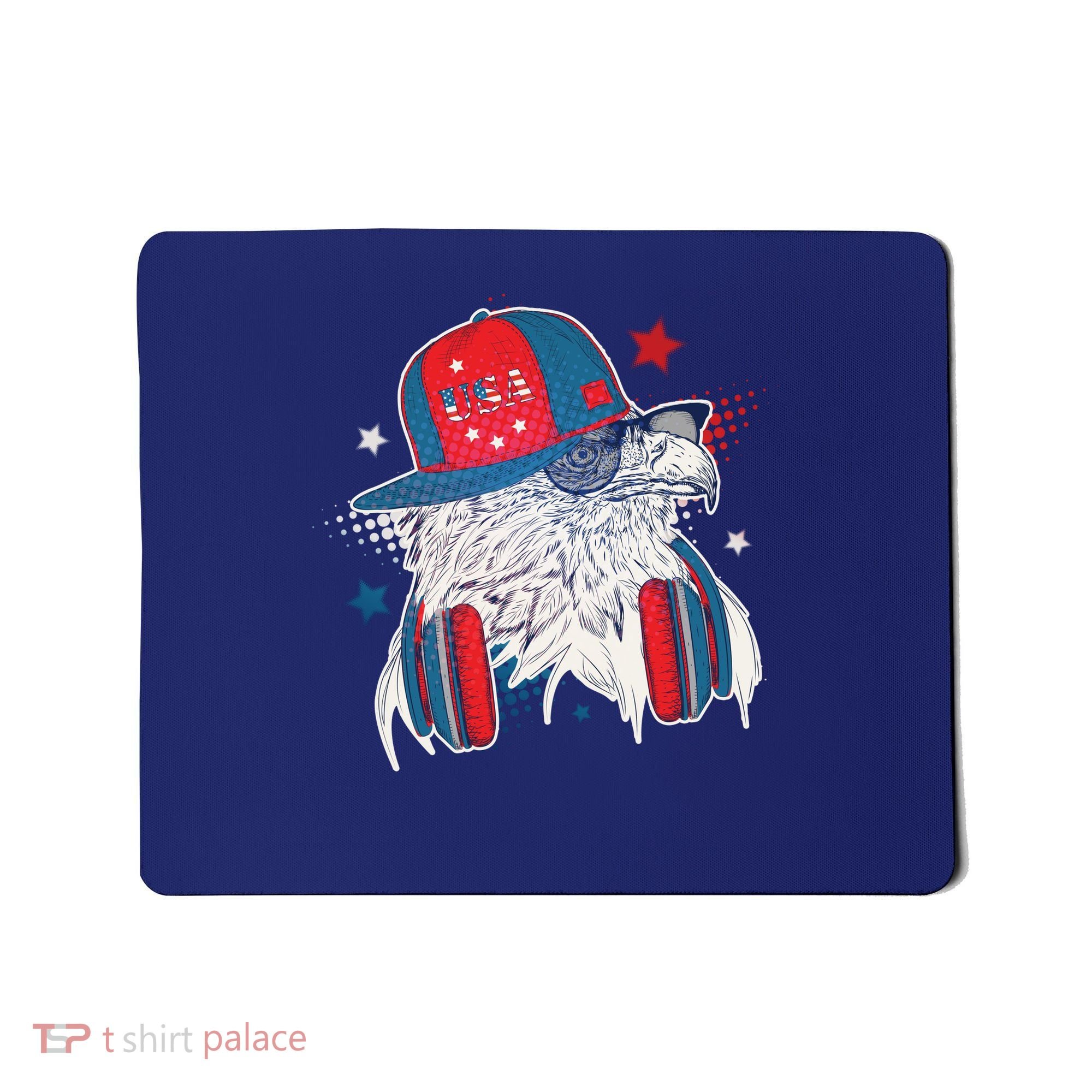 Cool American USA Flag Hipster DJ Eagle Mousepad