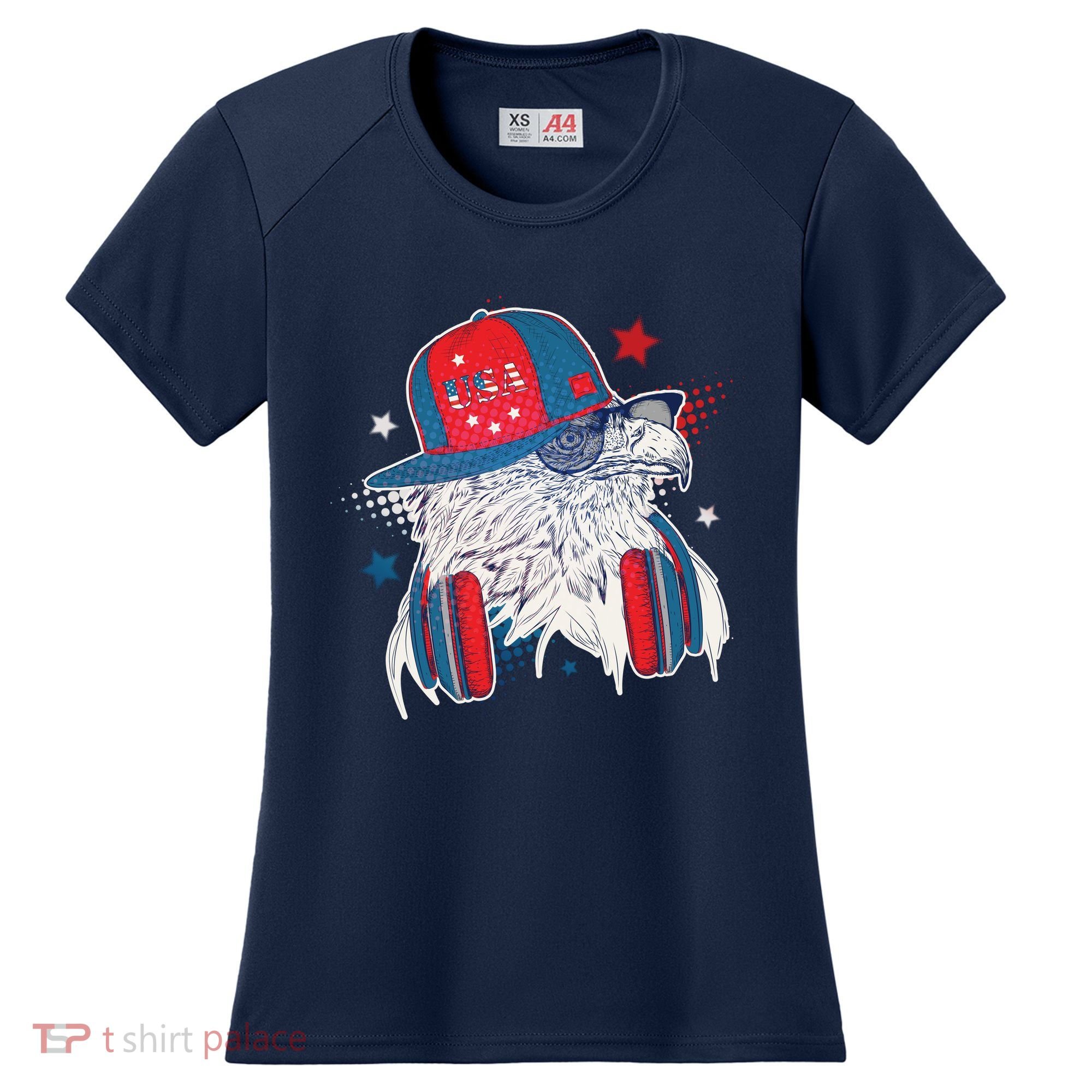 Cool American USA Flag Hipster DJ Eagle Women's Cooling Performance Crew T-Shirt