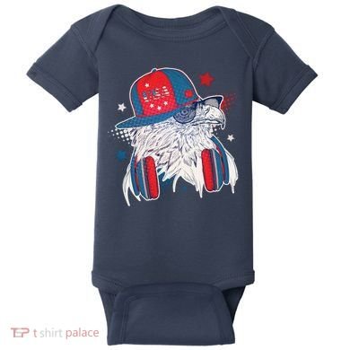 Cool American USA Flag Hipster DJ Eagle Baby Bodysuit