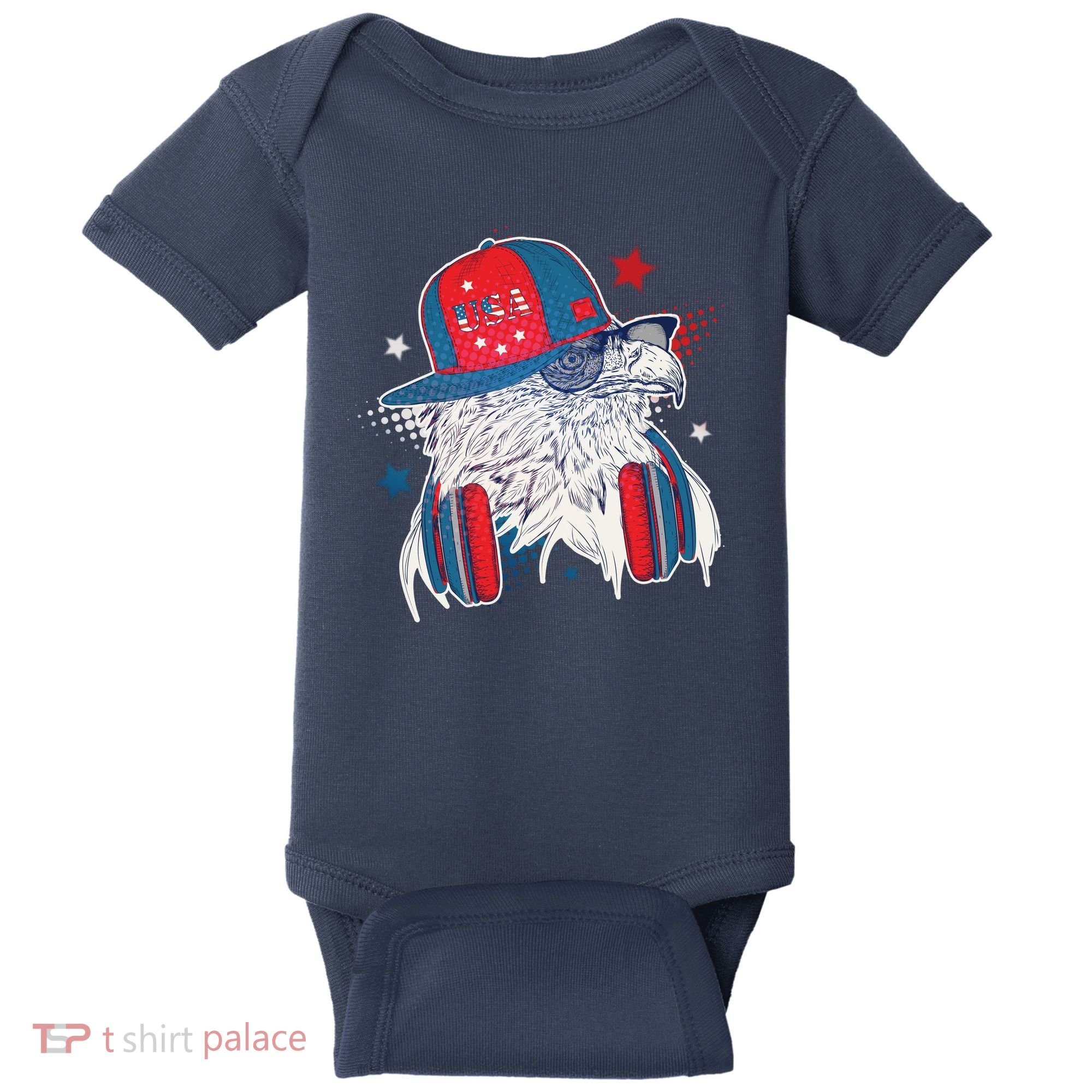 Cool American USA Flag Hipster DJ Eagle Baby Bodysuit