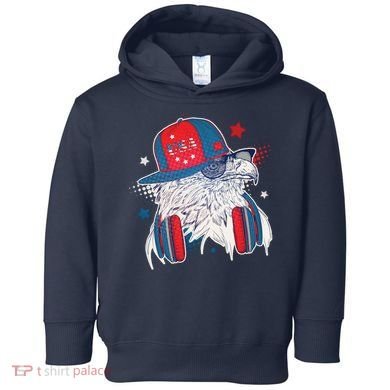 Cool American USA Flag Hipster DJ Eagle Toddler Hoodie