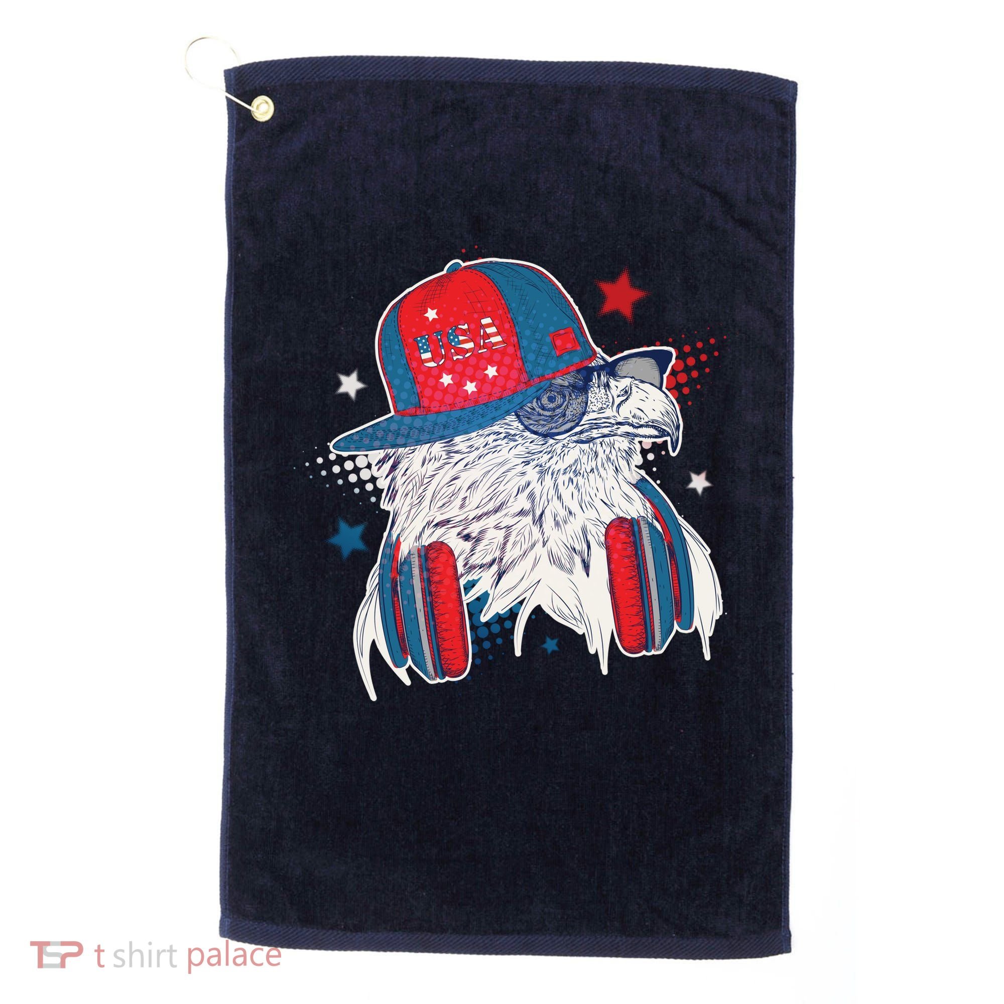 Cool American USA Flag Hipster DJ Eagle Golf Towel