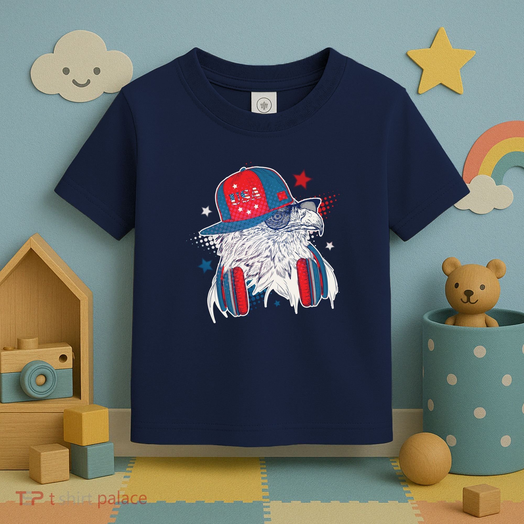Cool American USA Flag Hipster DJ Eagle Toddler T-Shirt