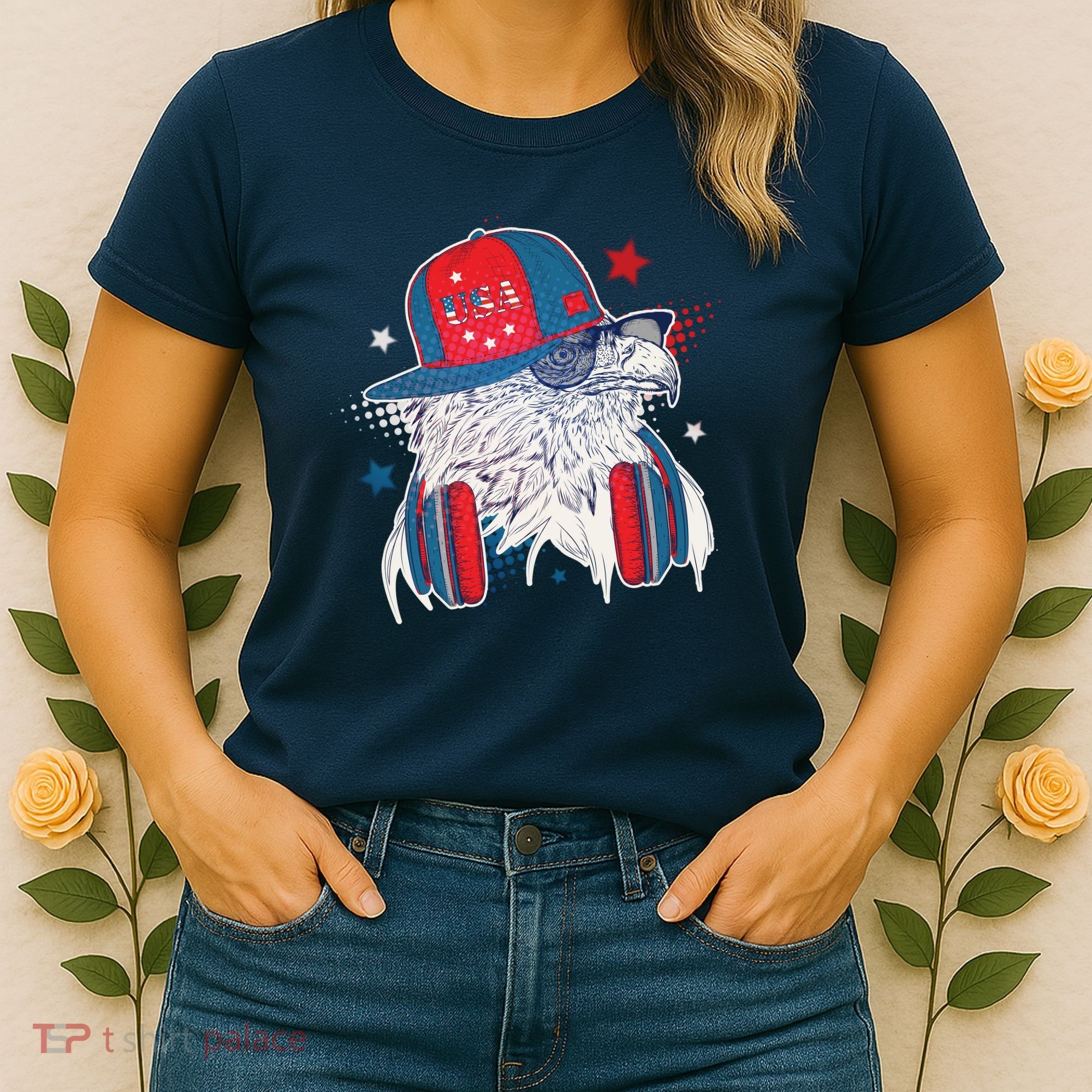 Cool American USA Flag Hipster DJ Eagle Women's T-Shirt
