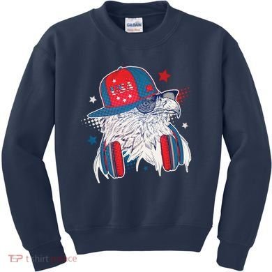 Cool American USA Flag Hipster DJ Eagle Kids Sweatshirt