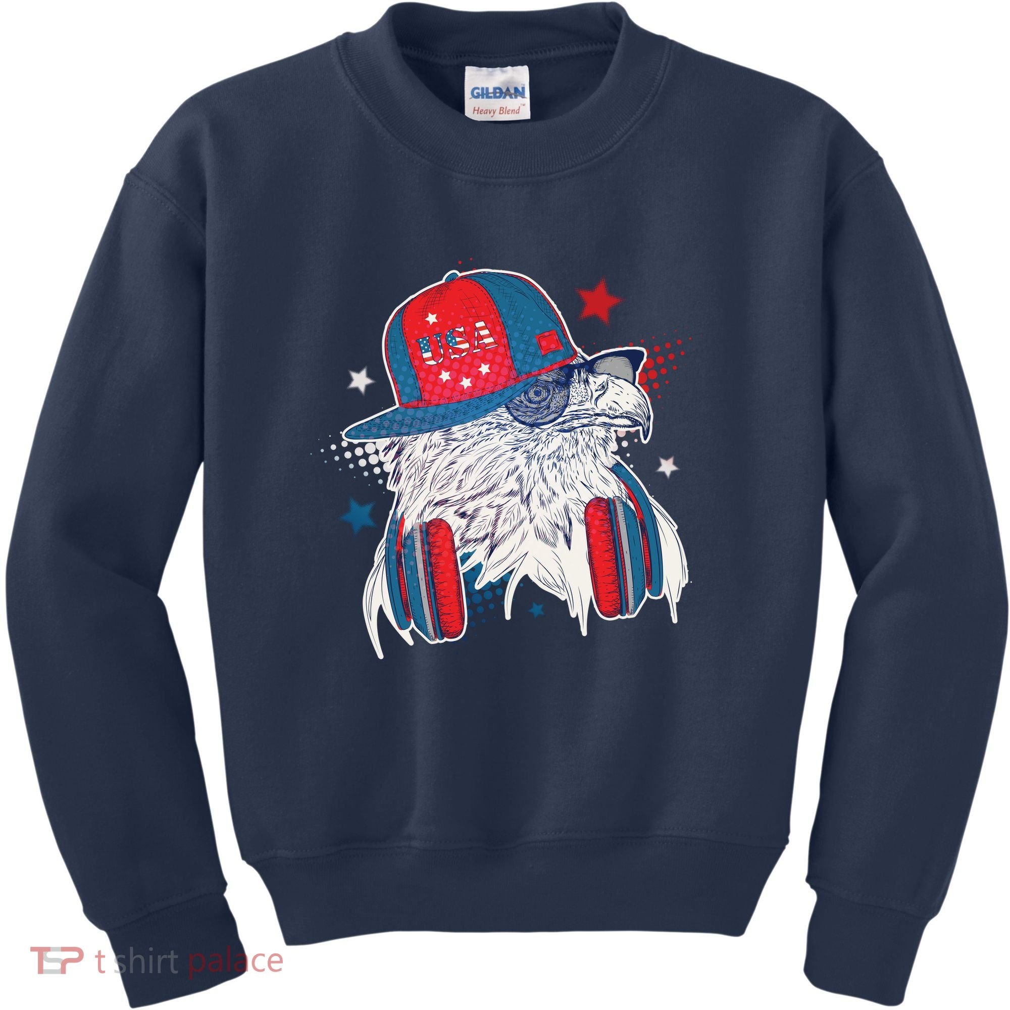 Cool American USA Flag Hipster DJ Eagle Kids Sweatshirt