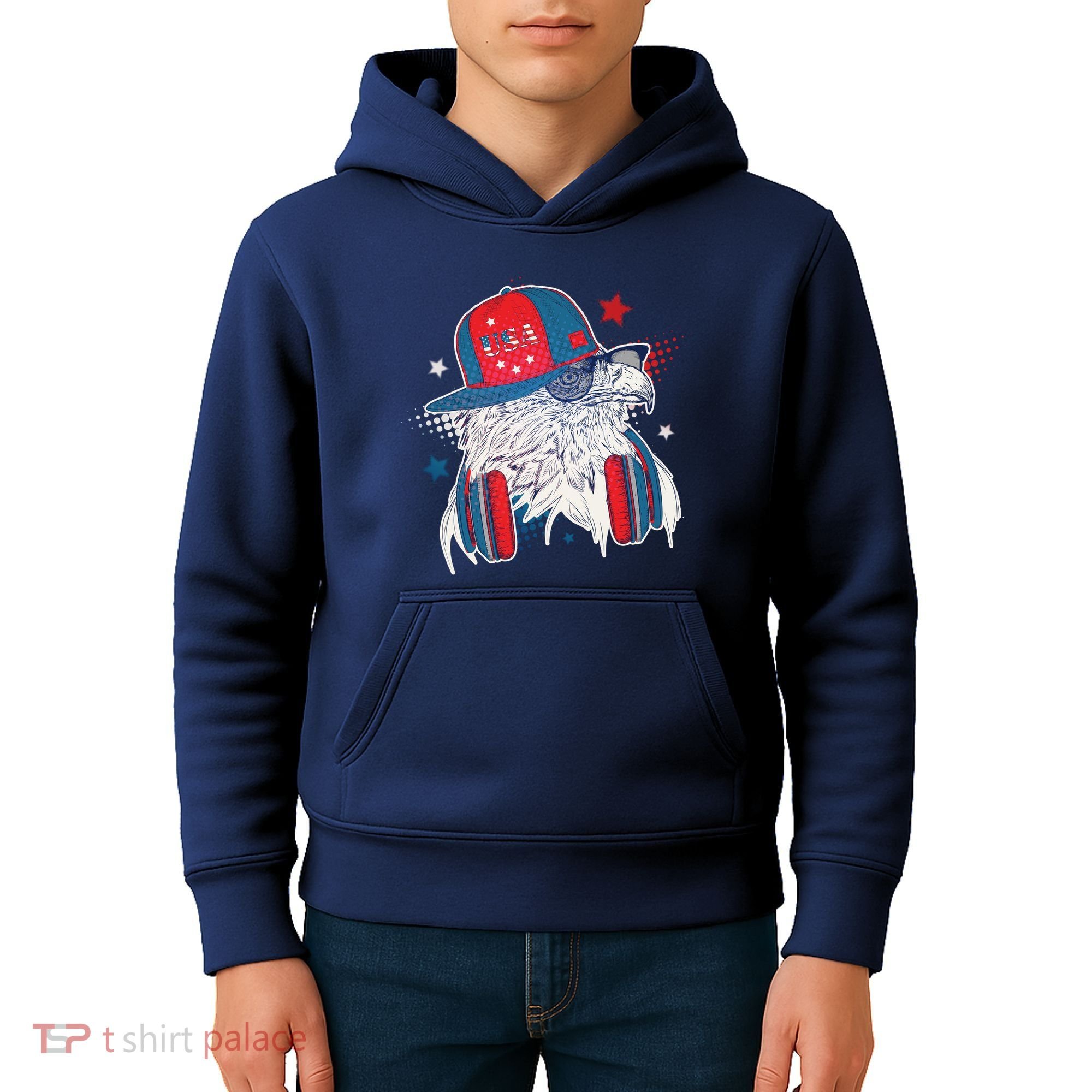 Cool American USA Flag Hipster DJ Eagle Kids Hoodie