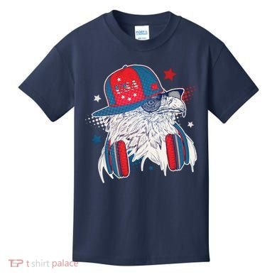 Cool American USA Flag Hipster DJ Eagle Kids T-Shirt