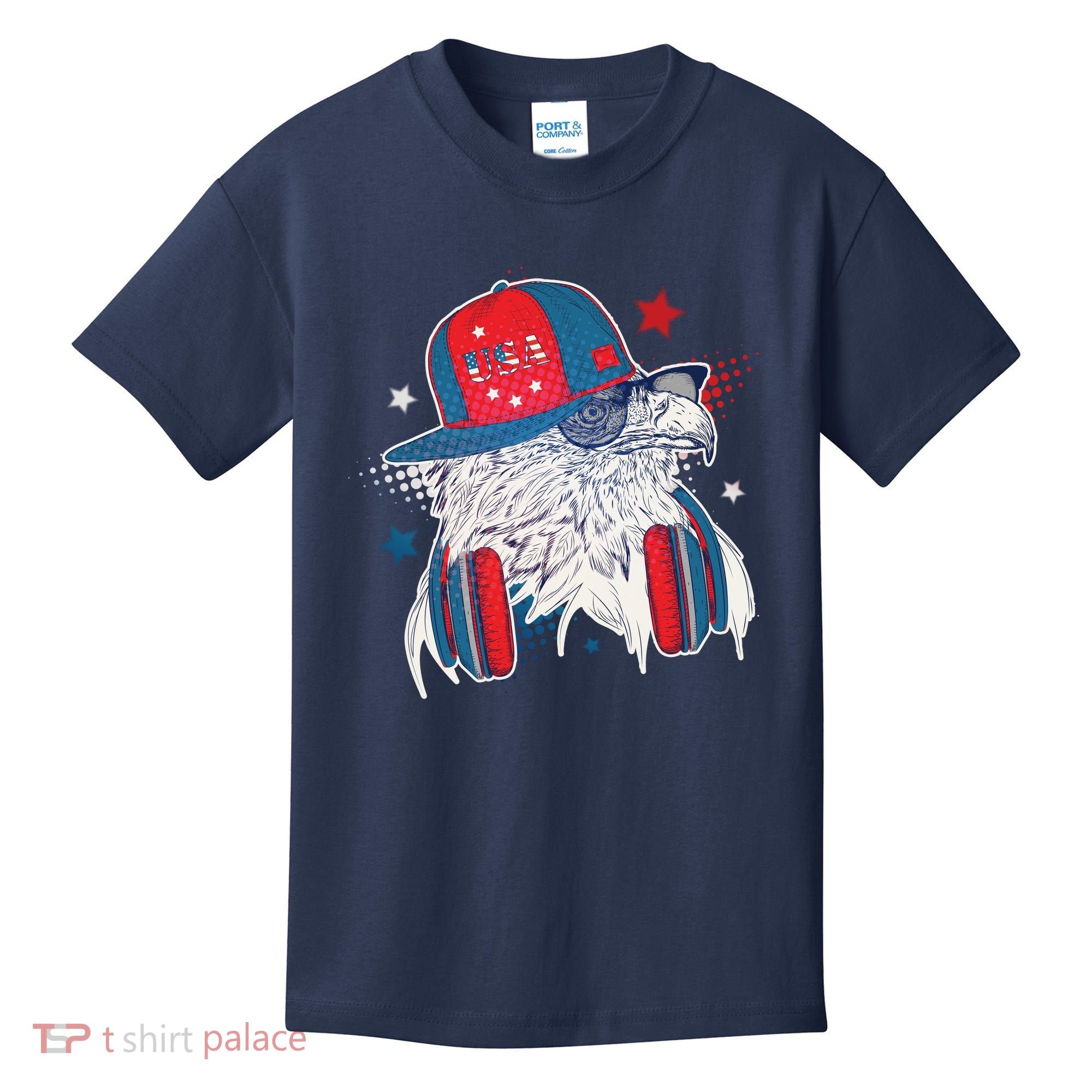 Cool American USA Flag Hipster DJ Eagle Kids T-Shirt