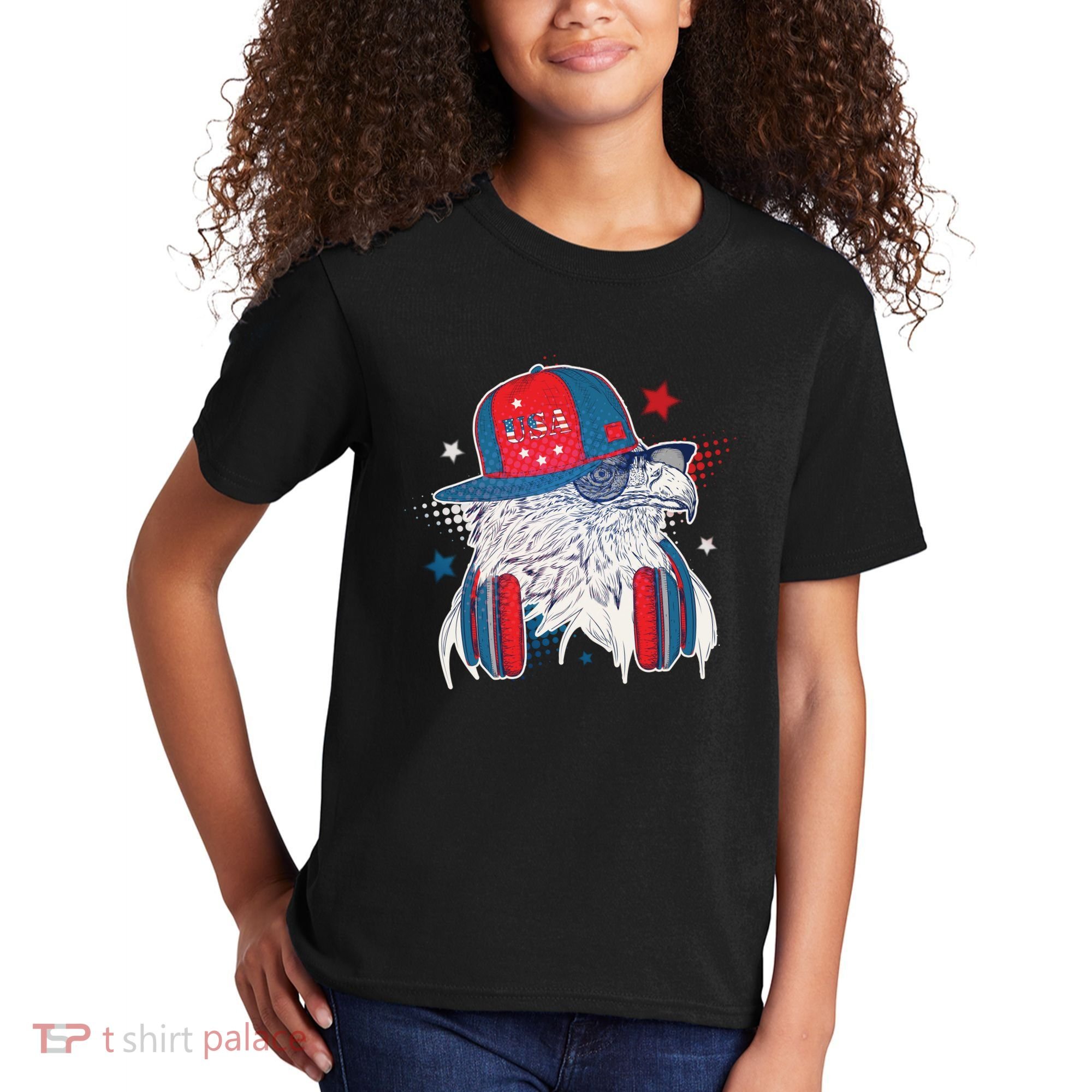 Cool American USA Flag Hipster DJ Eagle Kids T-Shirt