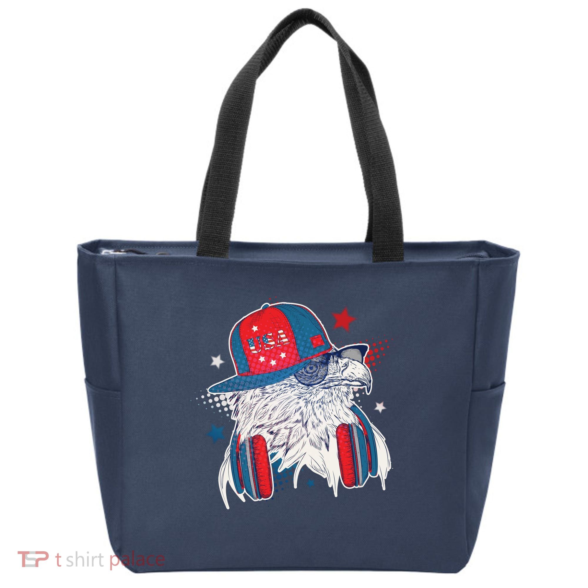Cool American USA Flag Hipster DJ Eagle Tote Bag