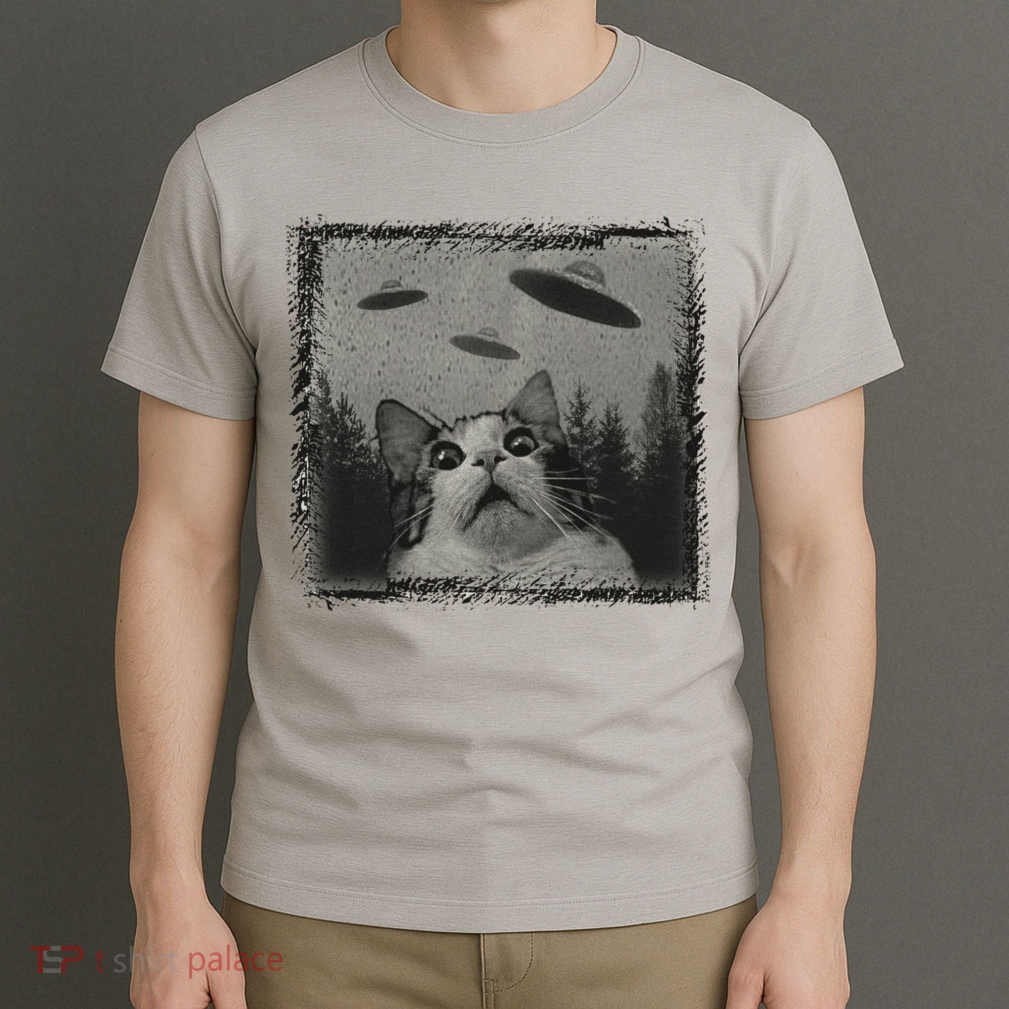 Cat And UFOs Funny Cat Lover Funny Cute Cat Meme T-Shirt
