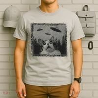 Cat And UFOs Funny Cat Lover Funny Cute Cat Meme T-Shirt thumb 6
