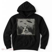 Cat And UFOs Funny Cat Lover Funny Cute Cat Meme Hoodie thumb 0