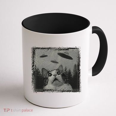 Cat And UFOs Funny Cat Lover Funny Cute Cat Meme Coffee Mug back