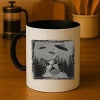 Cat And UFOs Funny Cat Lover Funny Cute Cat Meme Coffee Mug thumb 4
