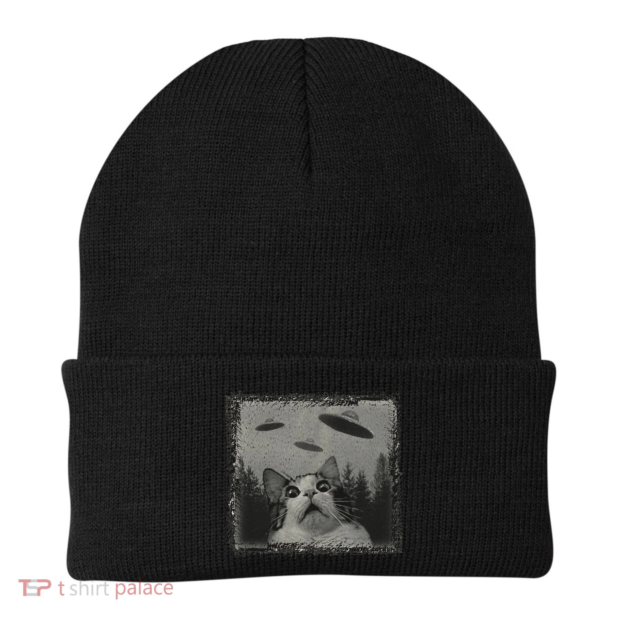 Cat And UFOs Funny Cat Lover Funny Cute Cat Meme Beanie
