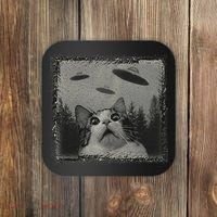Cat And UFOs Funny Cat Lover Funny Cute Cat Meme Coaster thumb 0