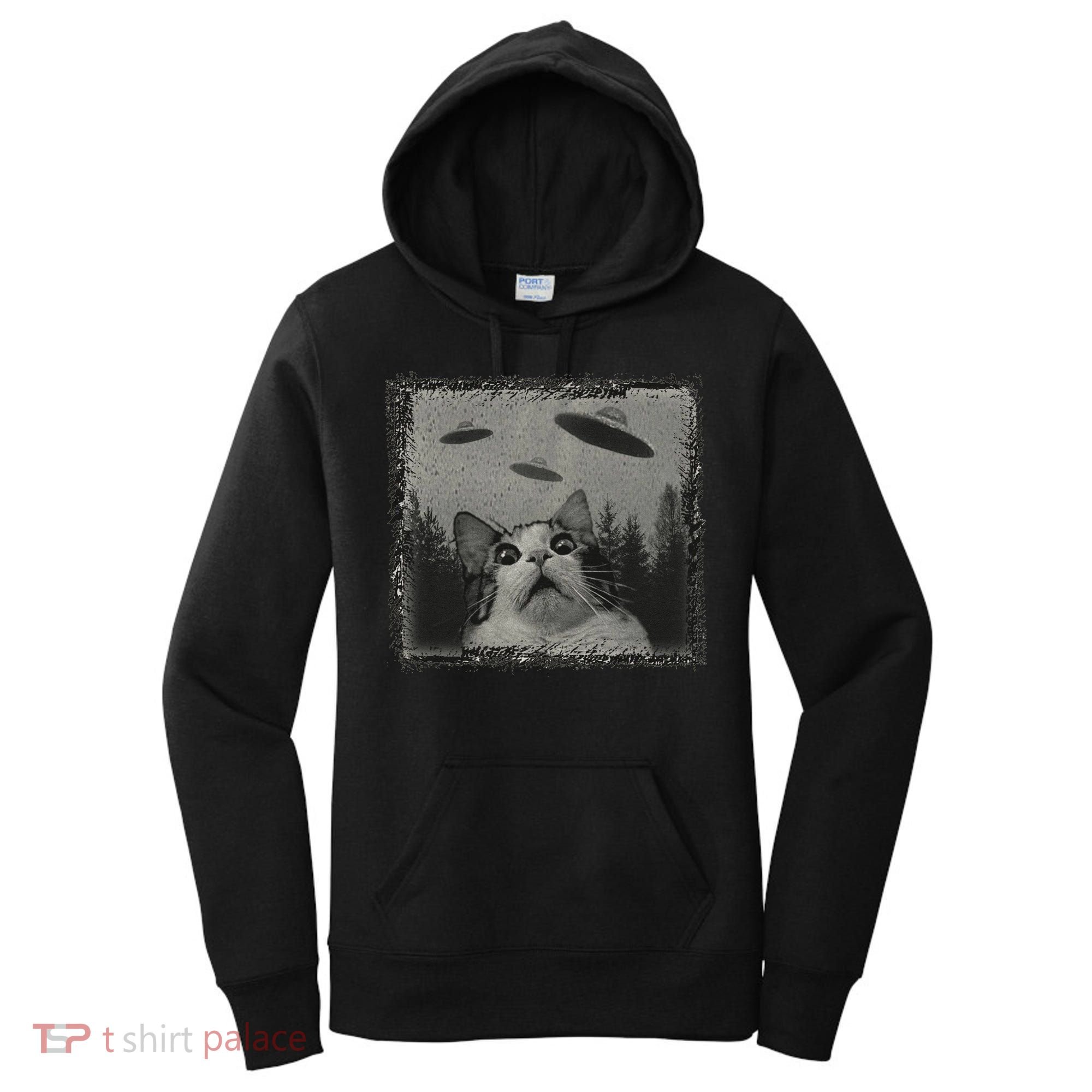 Cat And UFOs Funny Cat Lover Funny Cute Cat Meme Women's Hoodie