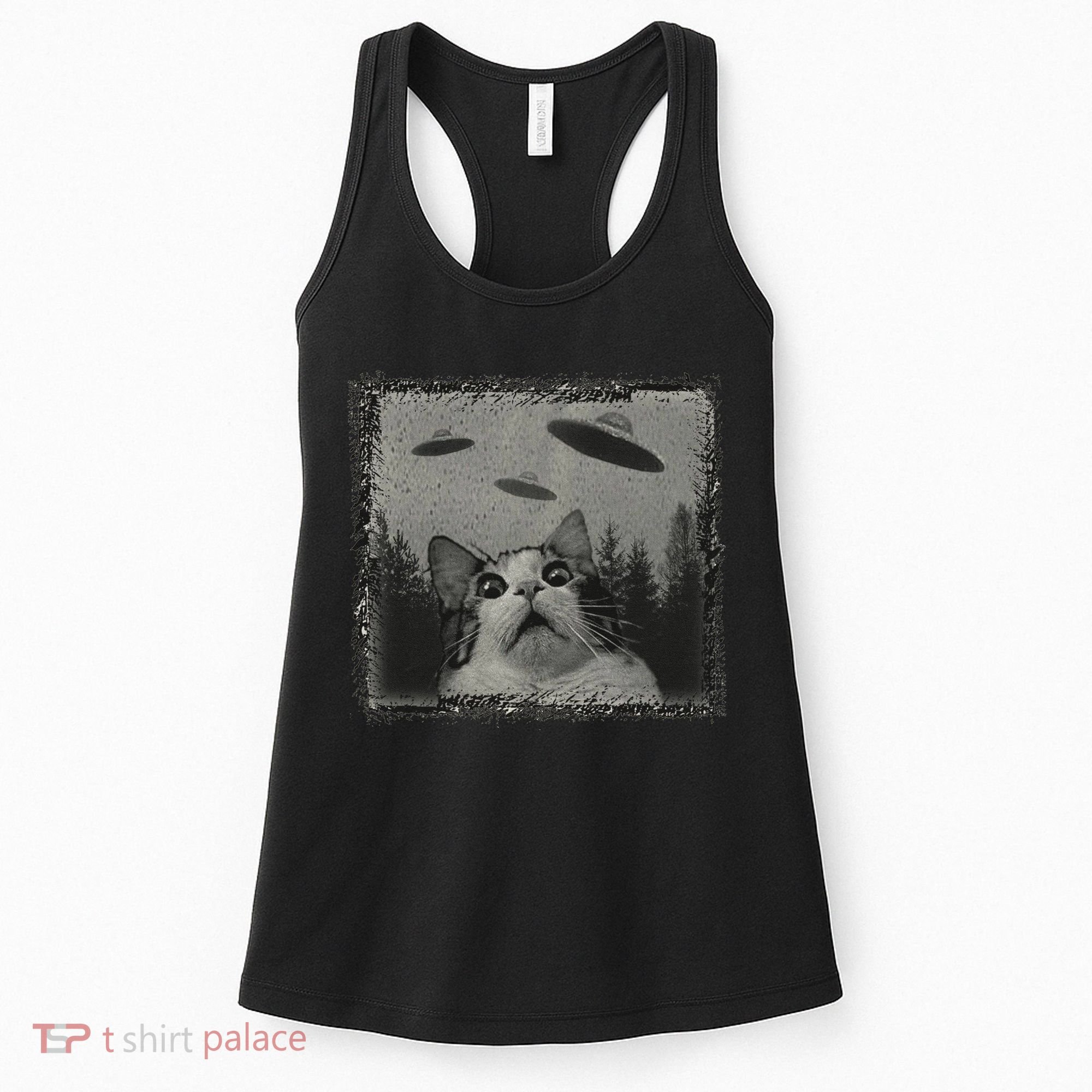 Cat And UFOs Funny Cat Lover Funny Cute Cat Meme Women's Tank Top