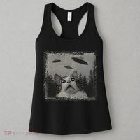 Cat And UFOs Funny Cat Lover Funny Cute Cat Meme Women's Tank Top thumb 3