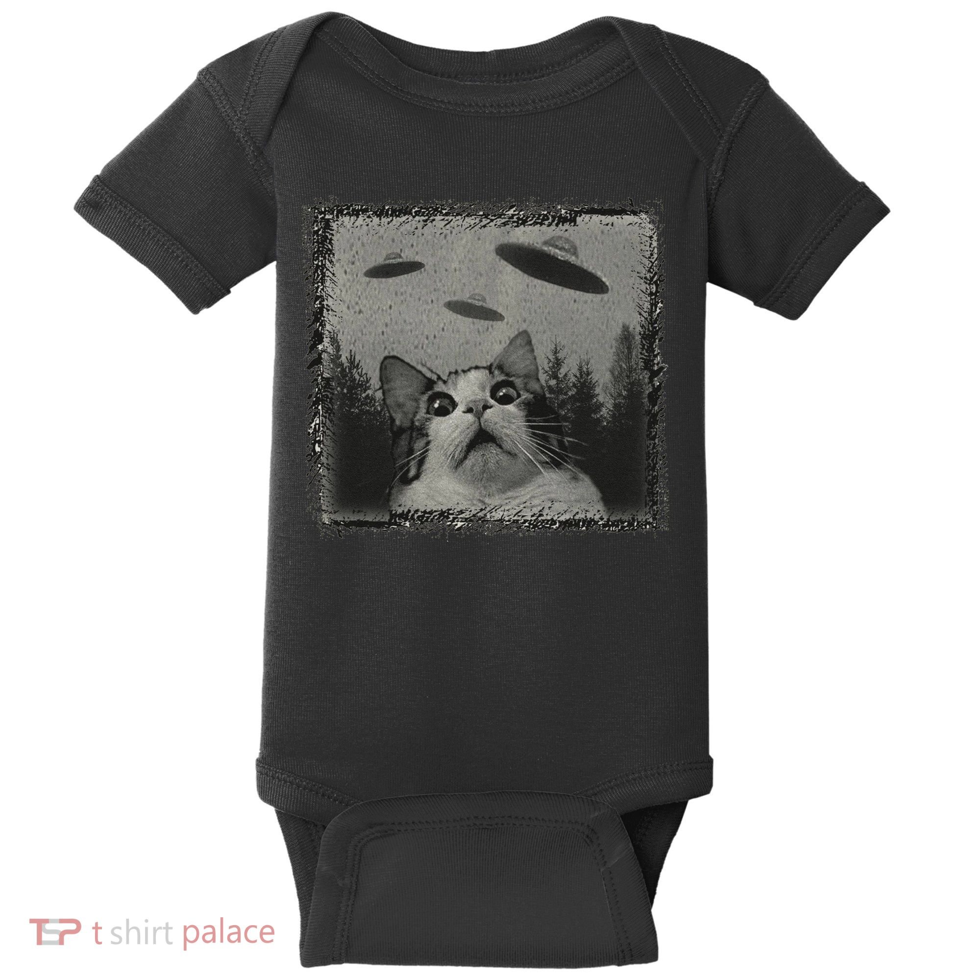 Cat And UFOs Funny Cat Lover Funny Cute Cat Meme Baby Bodysuit