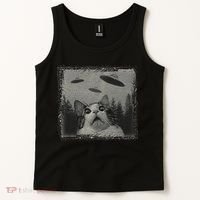 Cat And UFOs Funny Cat Lover Funny Cute Cat Meme Tank Top thumb 2
