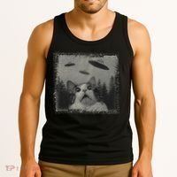 Cat And UFOs Funny Cat Lover Funny Cute Cat Meme Tank Top thumb 3