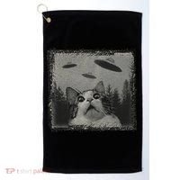 Cat And UFOs Funny Cat Lover Funny Cute Cat Meme Golf Towel thumb 0