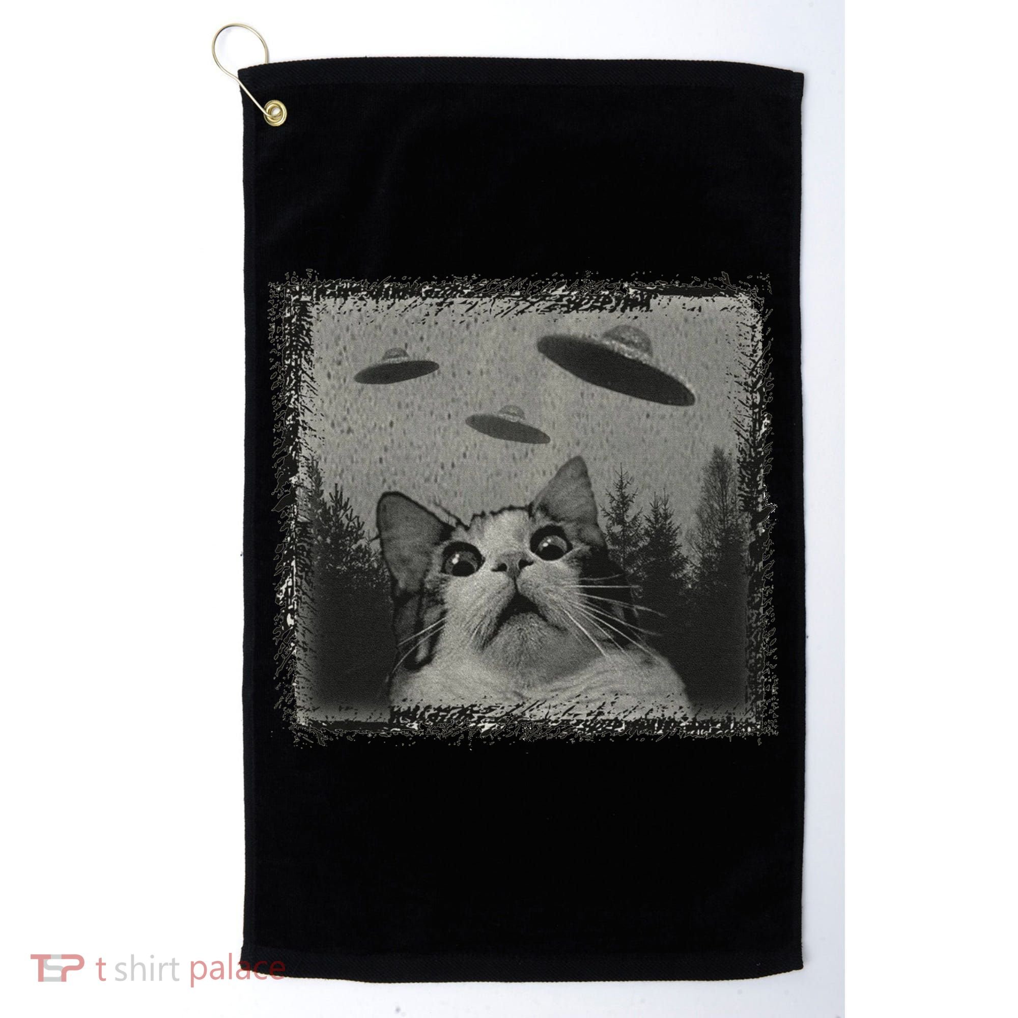Cat And UFOs Funny Cat Lover Funny Cute Cat Meme Golf Towel