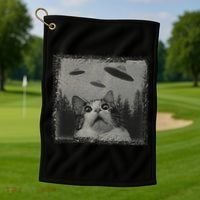 Cat And UFOs Funny Cat Lover Funny Cute Cat Meme Golf Towel thumb 1