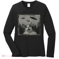Cat And UFOs Funny Cat Lover Funny Cute Cat Meme Women's Long Sleeve Shirt thumb 0