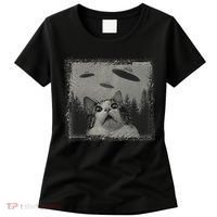 Cat And UFOs Funny Cat Lover Funny Cute Cat Meme Women's T-Shirt thumb 0