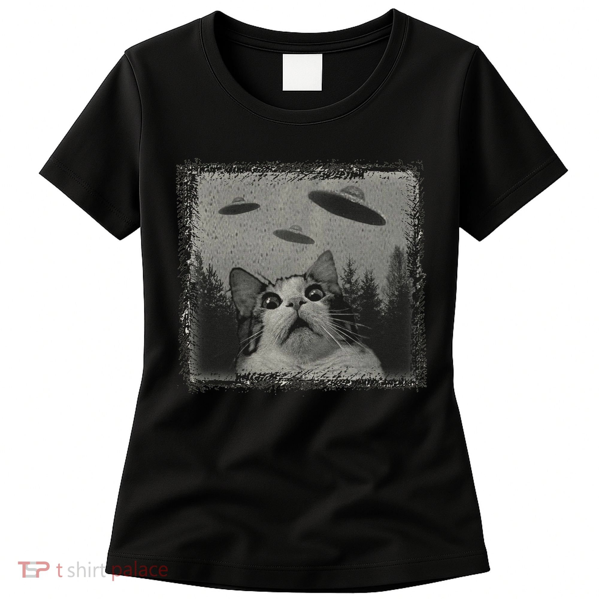Cat And UFOs Funny Cat Lover Funny Cute Cat Meme Women's T-Shirt