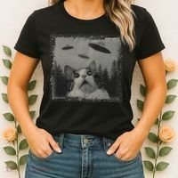 Cat And UFOs Funny Cat Lover Funny Cute Cat Meme Women's T-Shirt thumb 2