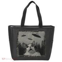 Cat And UFOs Funny Cat Lover Funny Cute Cat Meme Tote Bag thumb 0