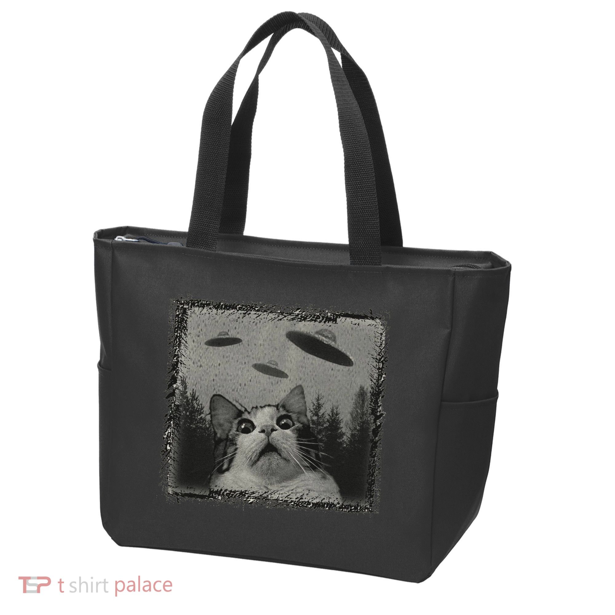 Cat And UFOs Funny Cat Lover Funny Cute Cat Meme Tote Bag