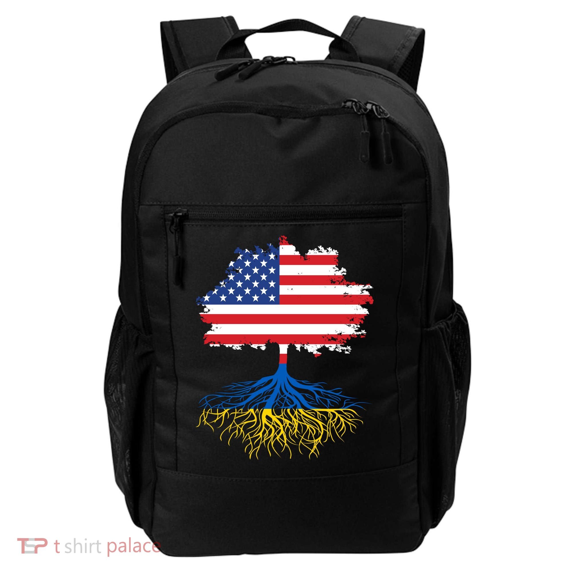 Cool American Ukrainian Roots I Stand With Ukraine USA Ukraine Flags Backpack