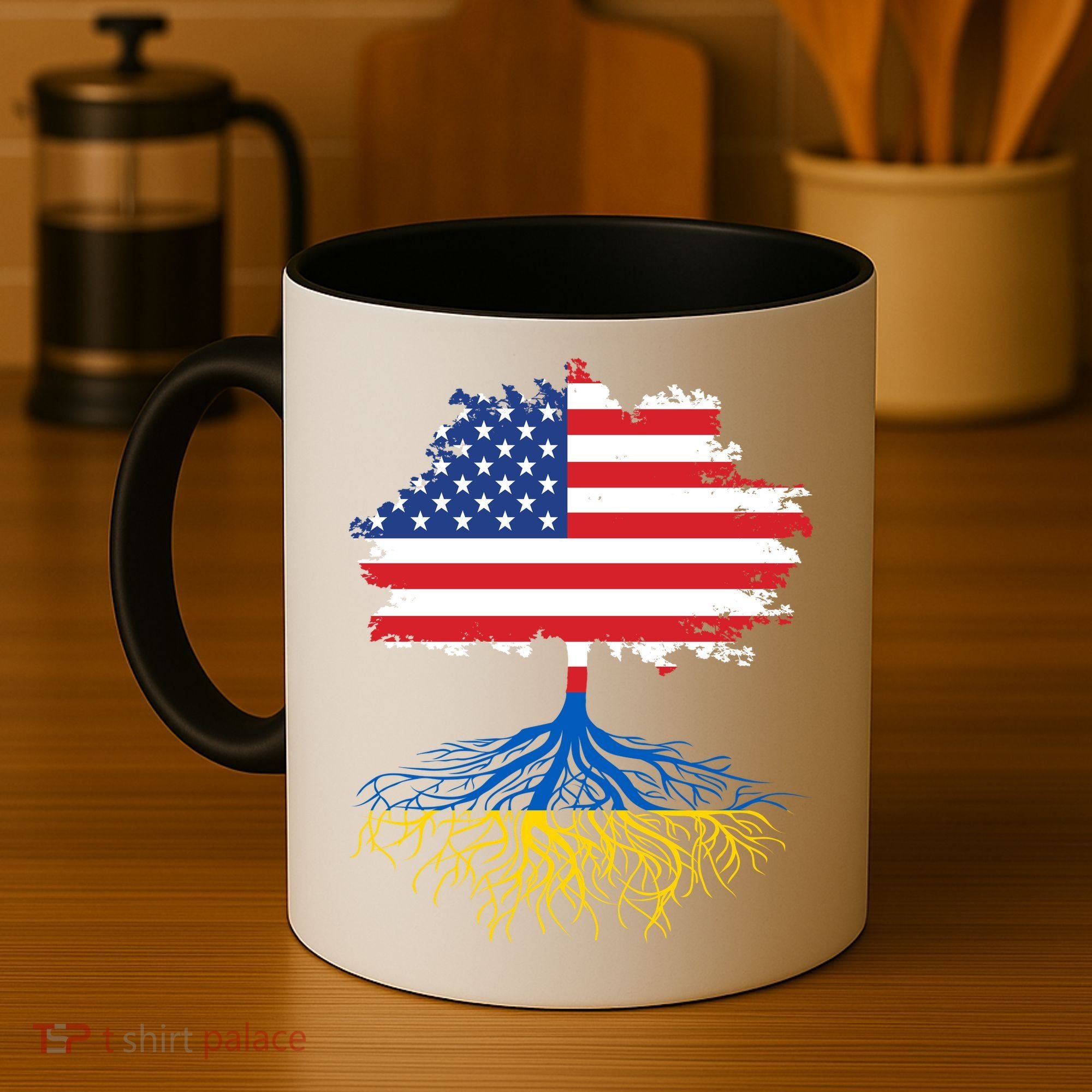 Cool American Ukrainian Roots I Stand With Ukraine USA Ukraine Flags Coffee Mug