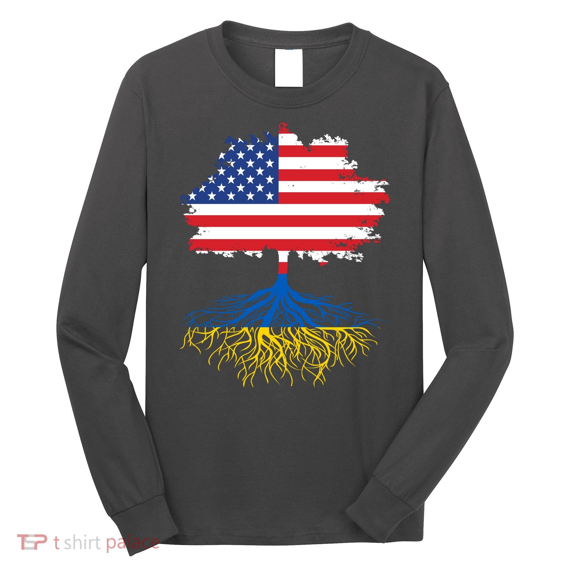 Cool American Ukrainian Roots I Stand With Ukraine USA Ukraine Flags Long Sleeve Shirt