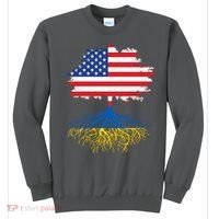 Cool American Ukrainian Roots I Stand With Ukraine USA Ukraine Flags Sweatshirt thumb 0