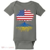 Cool American Ukrainian Roots I Stand With Ukraine USA Ukraine Flags Baby Bodysuit thumb 0
