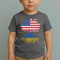 Cool American Ukrainian Roots I Stand With Ukraine USA Ukraine Flags Toddler T-Shirt thumb 2