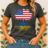 Cool American Ukrainian Roots I Stand With Ukraine USA Ukraine Flags Women's T-Shirt thumb 2