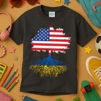 Cool American Ukrainian Roots I Stand With Ukraine USA Ukraine Flags Kids T-Shirt thumb 3